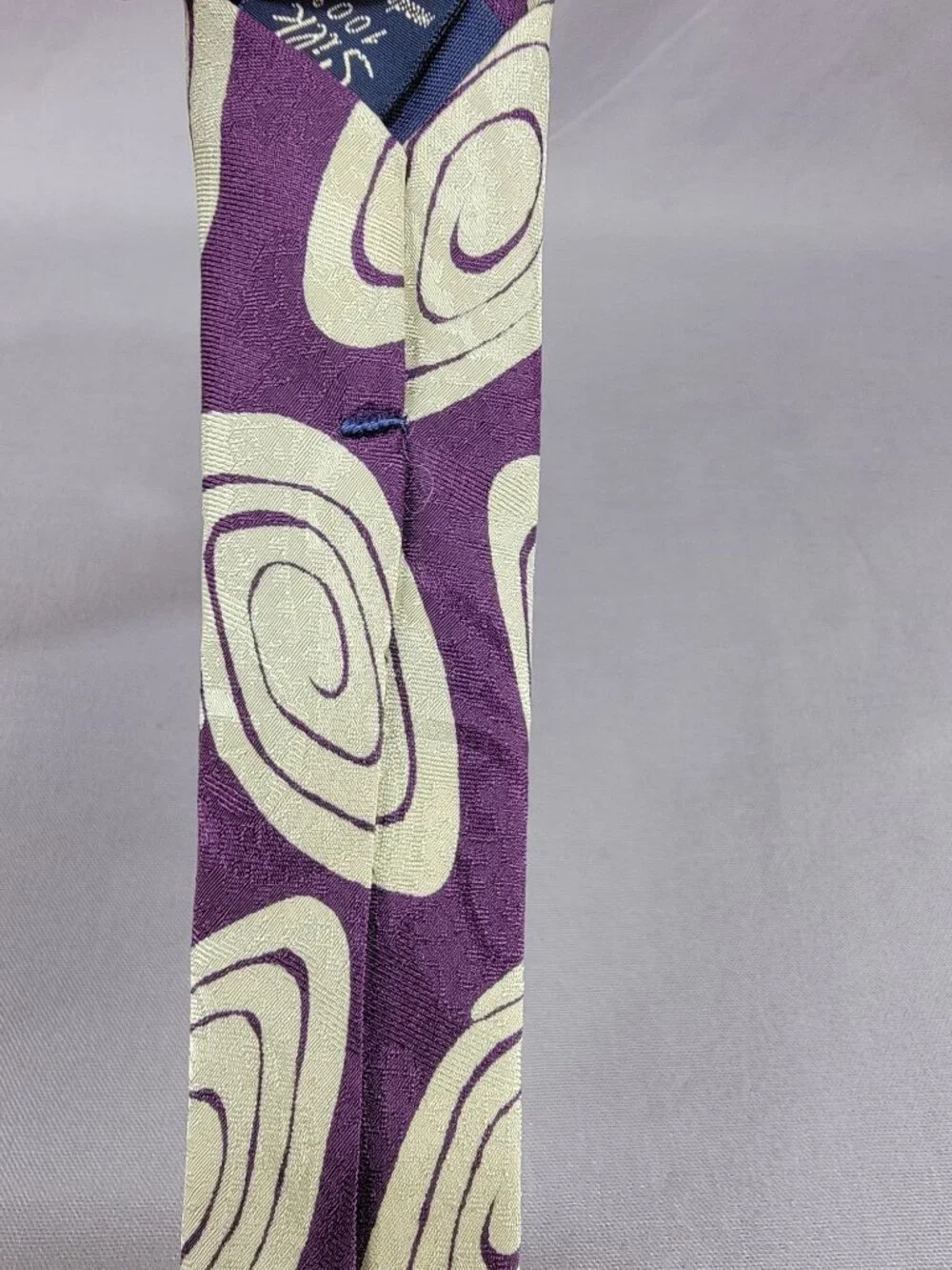 Vtg Roots Silk Necktie Tie Mens Burgundy Gray Abstract Print Hand Made
